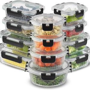 JoyJolt 24pc Fluted Glass Storage Containers with Lids. 12 Airtight, Freezer Safe Food Storage Containers, Pantry Kitchen Storage Containers, Glass Meal Prep Containers for Lunch