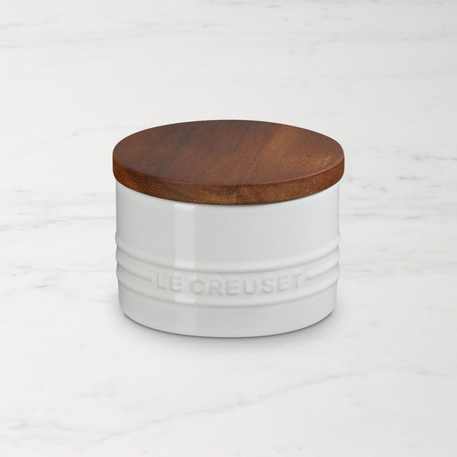 Le Creuset Signature Salt Cellar with Wood Lid, White
