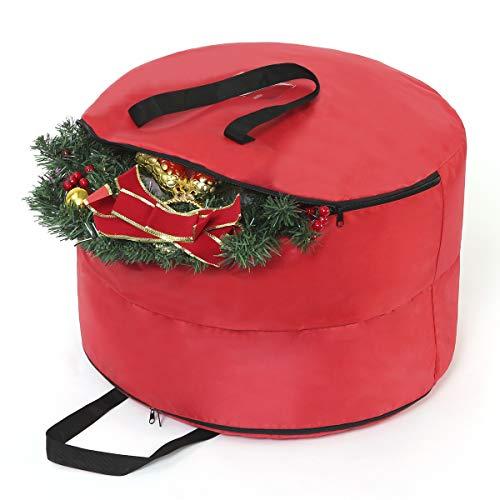 Vencer 24" Christmas 2 Layers Heavy Duty 600D Oxford Red Wreath Storage Bag,Extra Storage in Central Part,VHO-010