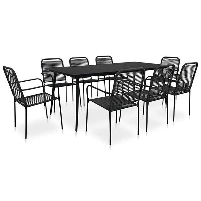 vidaXL Garden Dining Set 9 Pieces Outdoor Patio Balcony Terrace Dinner Table and Chair Dining Room Kitchen Cotton Rope and Steel Black
