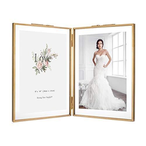 Rising Star Double 8x10 Folding Picture Frames, Gold Metal Pressed Glass Photo Frame Brass