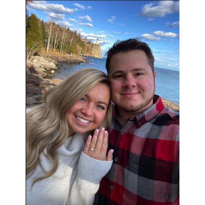 The picture that Marcel and Amy sent to their families to announce their engagement. Split Rock Lighthouse, Duluth, Minnesota.