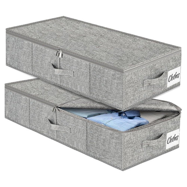 Under Bed Storage Container Bins 2 Pack, Low Profile Foldable Underbed Clothes Storage Organizer W/ Ultra Thick Fabric and Sturdy Bottom/Sides, Dual Zipper Storage Box for Dorm and Home 30x16x6.7"