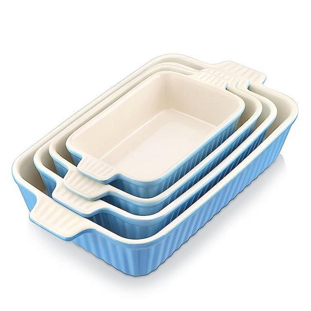 MALACASA Casserole Dishes for Oven, Porcelain Baking Dishes, Ceramic Bakeware Sets of 4, Rectangular Lasagna Pans Deep with Handles for Baking Cake Kitchen, Blue (9.4"/11.1"/12.2"/14.7"), Series BAKE.BAKE