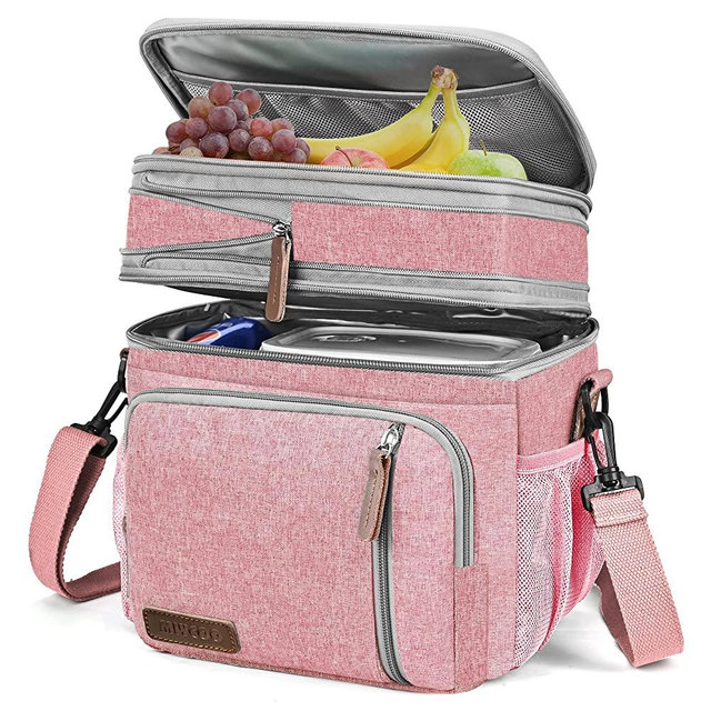 MIYCOO Lunch Bag for Women Men Double Deck Lunch Box - Leakproof Insulated Soft Large Lunch Cooler Bag, Pink,15L