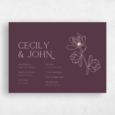 Dark Plum, Purple Wedding Program - Alameda