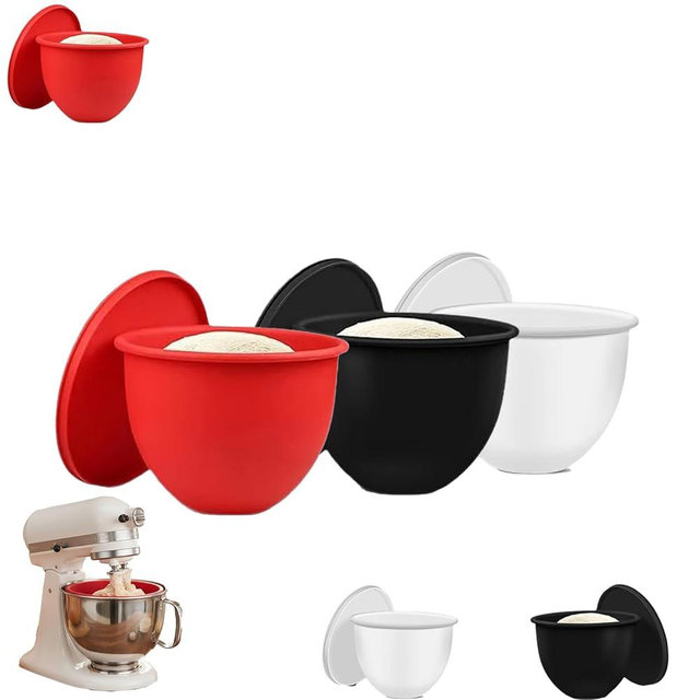 Silicone Bowl Liners for KitchenAid 5 Qt Tilt-Head Stand Mixer, 3 Pack Silicone Bowl Insert with Lids, Heat Resistant Food Grade Mixing Bowl Liners for Kitchen Aid, Red, Black & White Set
