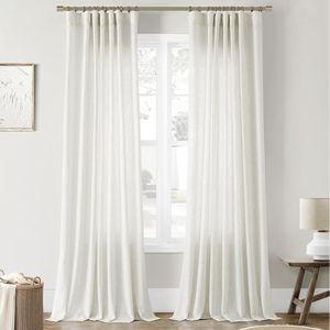 Nanspring Natural Linen Curtains 96 Inches Long for Living Room 2 Panel Set Light Filtering Semi Sheer Drapes Farmhouse with Back Tab Modern Rustic Window Long Curtain for Bedroom Cream W50 x L96