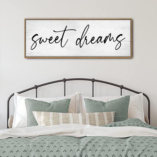 GraceView Sweet Dreams Wall Decor - 42”X15”Sweet Dreams Framed Wall Decor for Bedroom Wall Decor Above Bed for bedroom Aesthetic And Minimalist Wall Art Canvas (Wood)