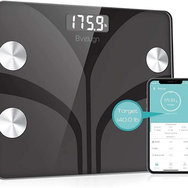 Body Fat Scale, Smart Wireless Digital Bathroom BMI Weight Scale, Body Composition Analyzer Health Monitor with Tempered Glass Platform Large Digital Backlit LCD with Smartphone App