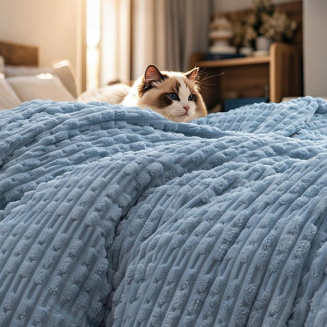 PHF Ultra Soft Flannel Fleece Blanket Queen Size, Lightweight 3D Jacquard Fleece Blanket, No Shedding, No Pilling, Luxury 340GSM Aesthetic Fluffy Cozy for Bed Room Decor, 90"x90", Dusty Blue
