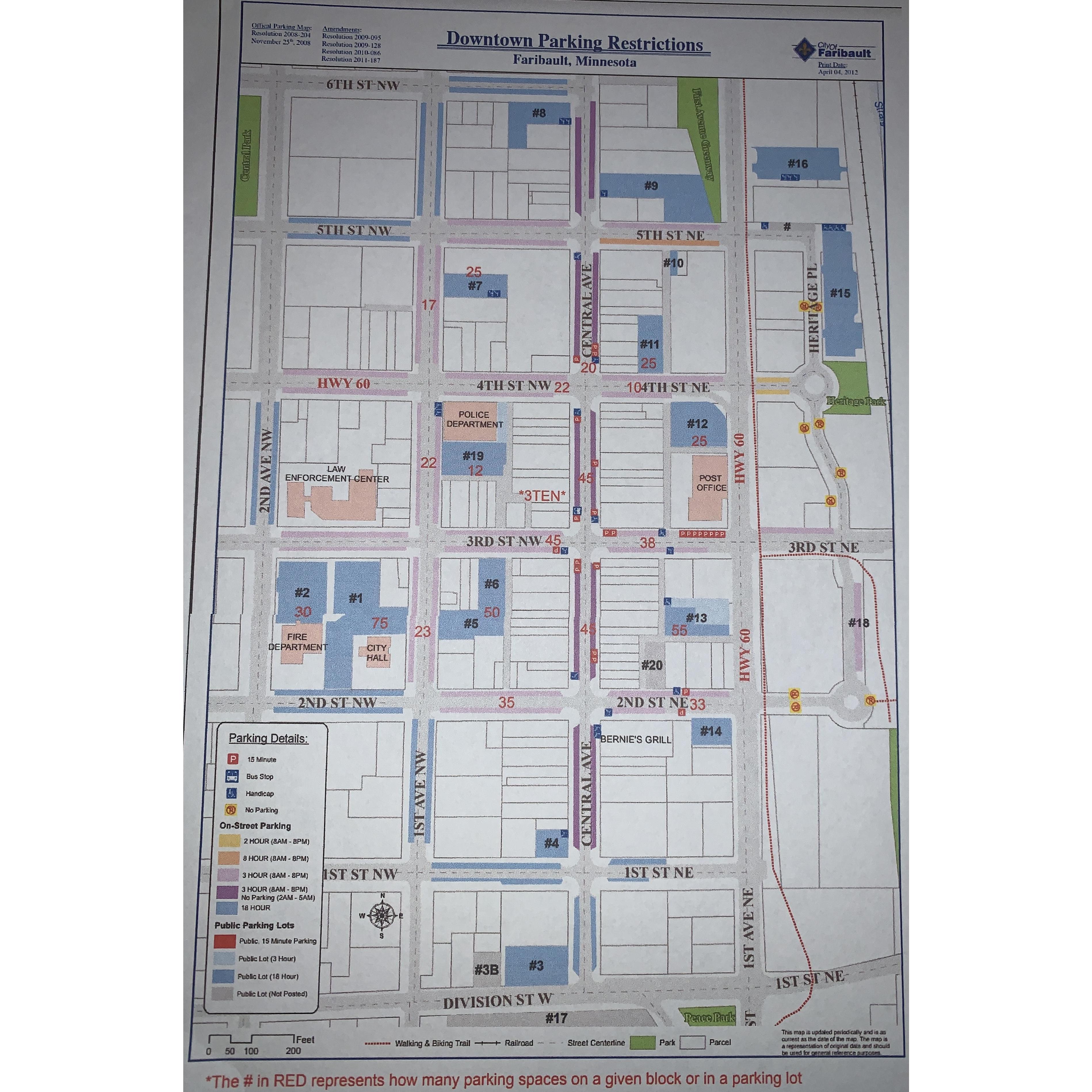 Map of downtown Faribault parking.