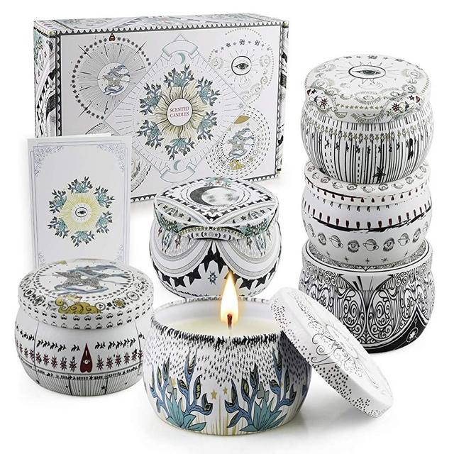 Scented Candle Sets for Gift, Aromatherapy Candles, Soy Wax Stress Relief Candles for Women, Portable Travel Tin Candles Women Gift with Strongly Fragrance, 6 Pack