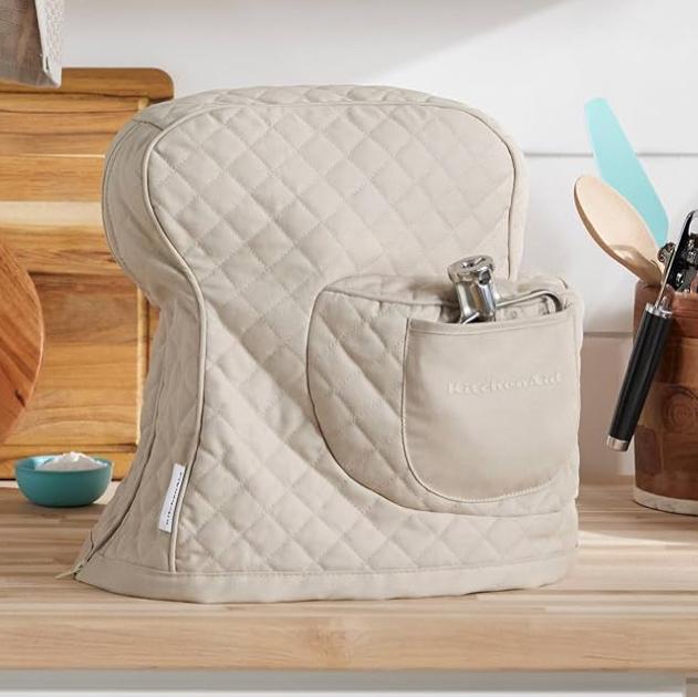 KITCHENAID Fitted Tilt-Head Stand Mixer Cover with Storage Pocket, Quilted 100% Cotton,14.4"x18"x10", Milkshake