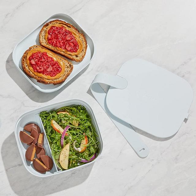 W&P Porter Lunch Box, 3 Compartment Bento Box Style Portable Adult Lunch Box with Snap Strap- Food Container, BPA Free, Dishwasher and Microwave Safe, Mint, Medium