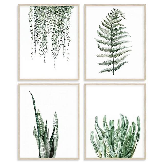 Botanical Posters Plant Prints Canvas Paintings Wall Art for Living Room Decor for Bedroom Aesthetic Boho Wall Decor Minimalist Wall Art Plants Leaf (Set of 4pcs)-Unframed-8"x10" (Option 1)