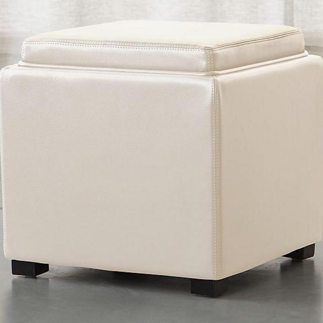 Stow Alabaster 17" Leather Storage Ottoman