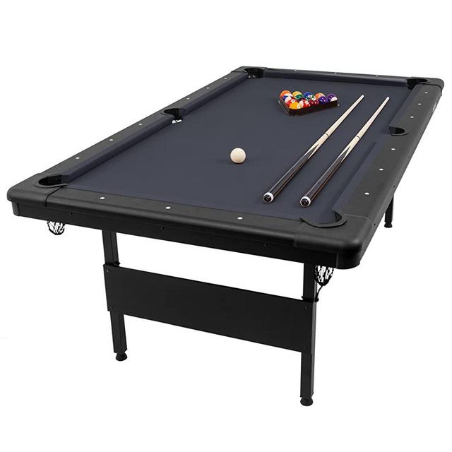 GoSports 6ft or 7ft Billiards Table - Portable Pool Table - Includes Full Set of Balls, 2 Cue Sticks, Chalk, and Felt Brush; Choose Your Size and Color
