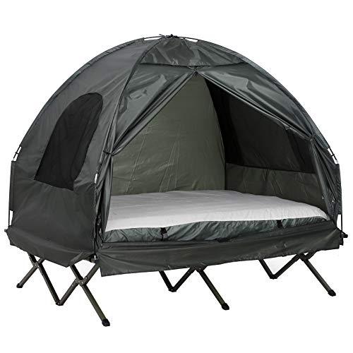 Outsunny Extra Large Compact Pop Up Portable Folding Outdoor Elevated All in One Camping Cot Tent Combo Set
