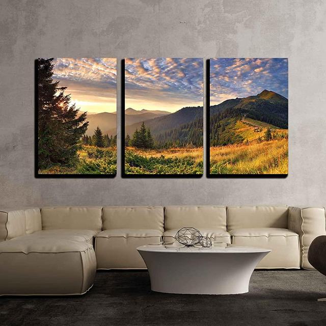 wall26 - Sunrise in The Mountains - Canvas Art Wall Art - 16"x24"x3 Panels