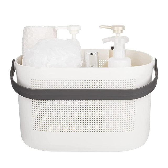 UUJOLY Plastic Storage Baskets with Handles, Shower Caddy Shelf Organizers Basket for Bathroom, Kitchen, Dorm Room, Grey