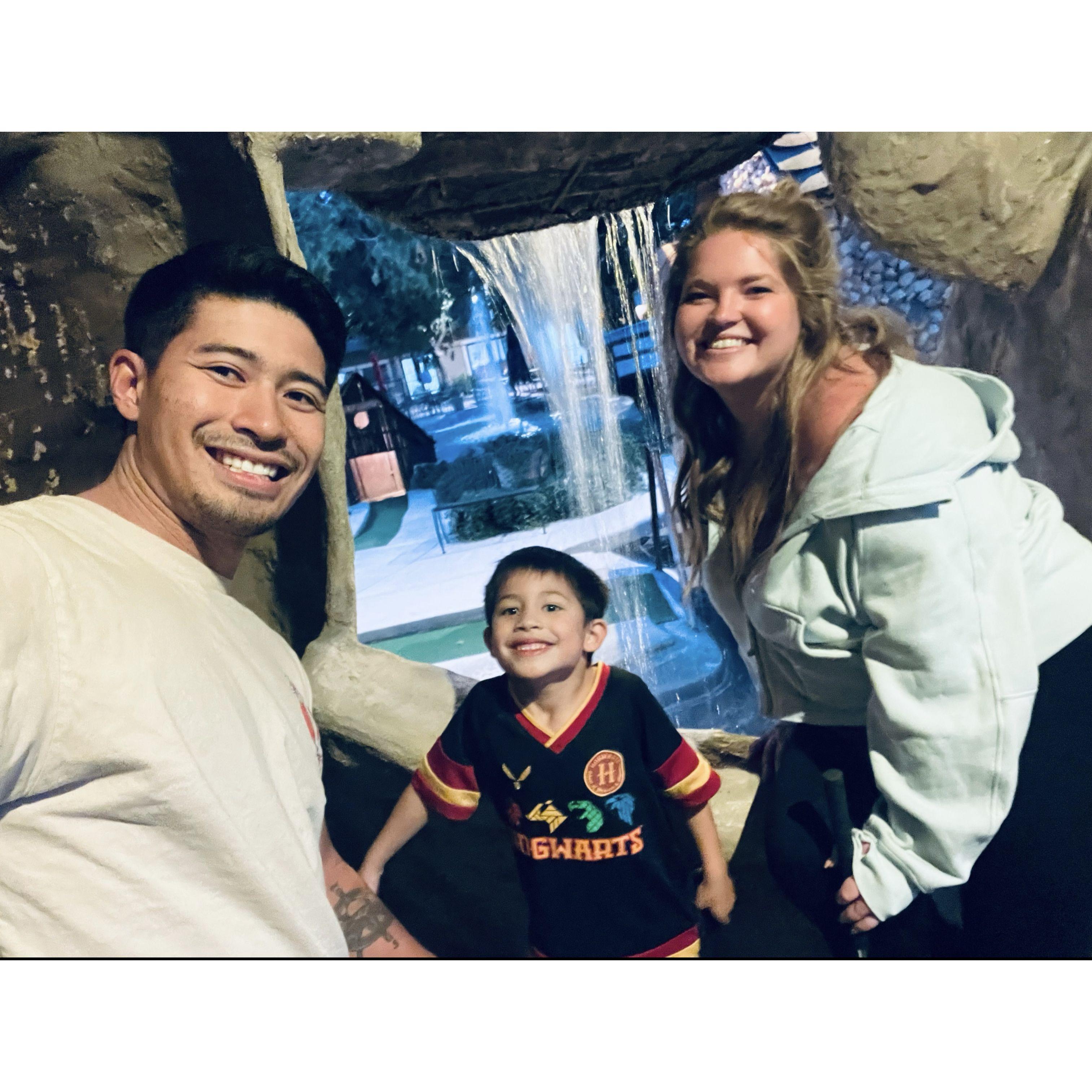 A family mini-golf date at Magic Carpet Golf in Reno. This is the night Lucas got the hole-in-one on the anthill! He beat both of us.