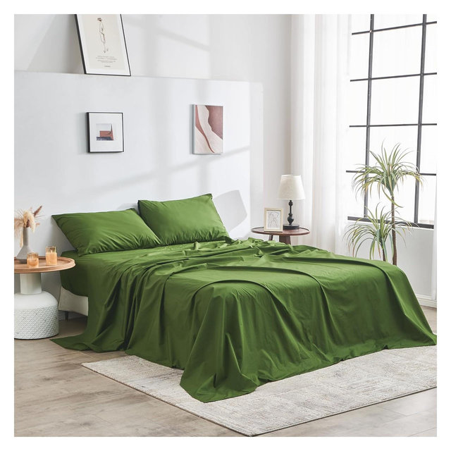 DOZ 100% GOTS Organic Percale Sheet Set, Crisp Cool, Long Staple, Breathable, Durable Forest King