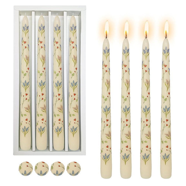 Gedengni Floral Taper Candle Dripless Candlesticks - 4pcs White Unscented Candle Long Candle Sticks 10inches Flower Tapered Candles for Home Party Wedding Restaurant Holiday Decor,8D4T-FXZ