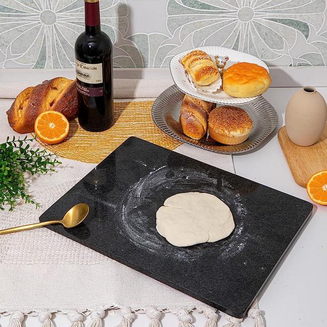 Adolif Natural Black Granite Marble Pastry and Cutting Board, 12x16x0.5 Inch with Non Slip Feets, Heavy for Keep the Dough Cool and Chocolate Tempering, Pack of 1