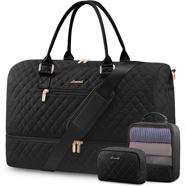 LOVEVOOK Travel Duffle Bag for Women, Weekender Overnight Bag with Shoe Compartment, Carry on Bag with Toiletry Bag, Gym Duffel Bag with Wet Pocket, Hospital Bags for Labor and Delivery 3 Pcs Set