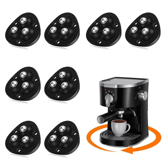 Self Adhesive Caster Wheels - 360° Swivel Universal Wheel, Mini Roller Ball Transfer Bearing for Small Kitchen Appliances, Storage Box, Cricut, Trash Can (with 3 Ball Bearings, Black, 8 PCS)