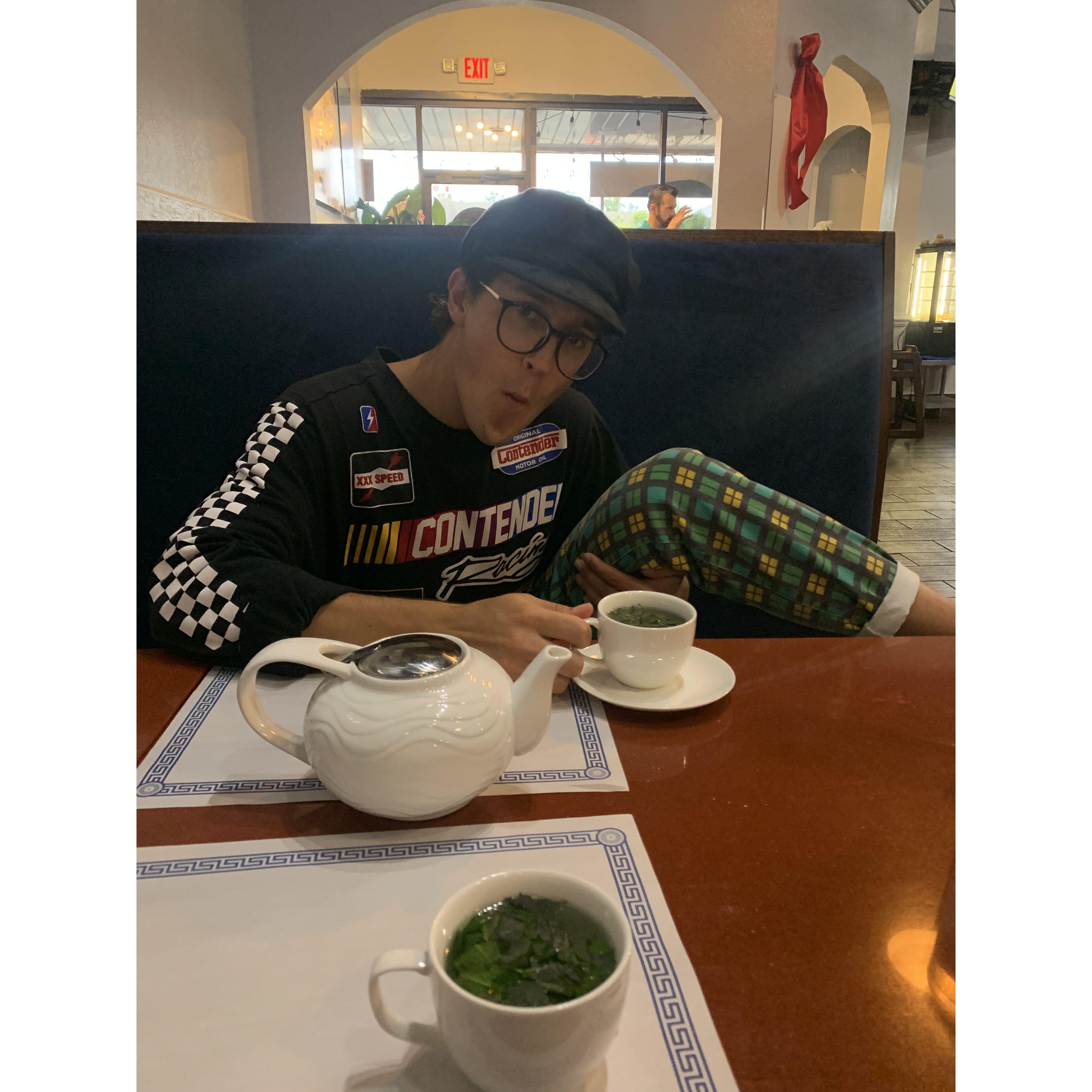 Tea and funky pants