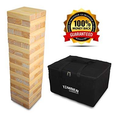Giant Timber - Jumbo Size Wood Game - Ideal for Outdoors - Perfect for Adults, Kids 60 XL Pcs 7.5 x 2.5 x 1.5 Inch - Over 5 Feet