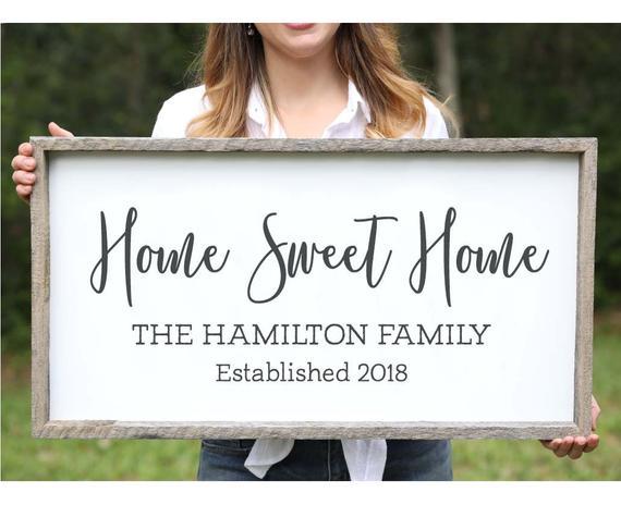 Wedding Gift for Couple Home Sweet Home Farmhouse Wood Sign Family Name Signs Custom Name Sign Established Signs Personalized Name Sign