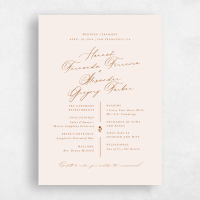 Dark Rust, Beige Wedding Program - Kiruna