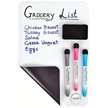 Magnetic Dry Erase White Board Sheet for Fridge 12x8 in - with Stain Resistant Technology - Includes 3 Markers and Big Eraser with Magnets - Small Refrigerator Whiteboard Planner & Organizer
