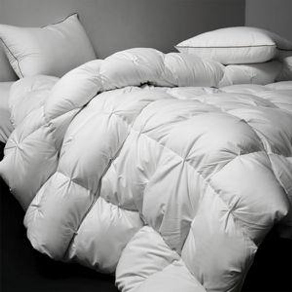 Royoliving Premium Pinch Pleat Feathers Down Comforter King Size White 100% Cotton Cover All Season Duvet Insert with Corner Tabs (106x90, 70 oz)
