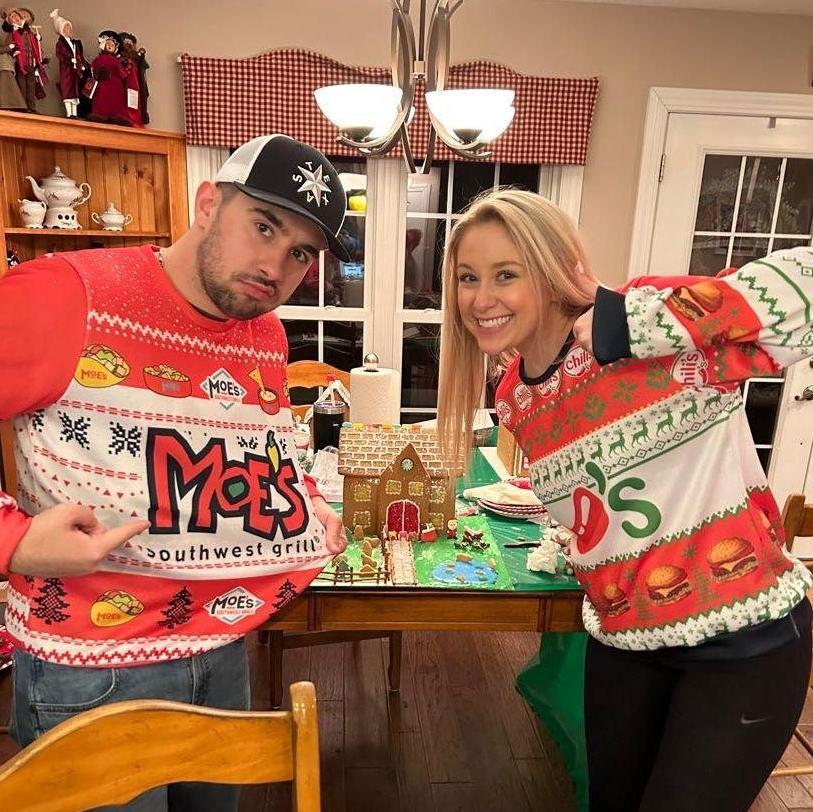 First Christmas together, featuring our favorite restaurant Christmas sweaters... Moe's & Chilis