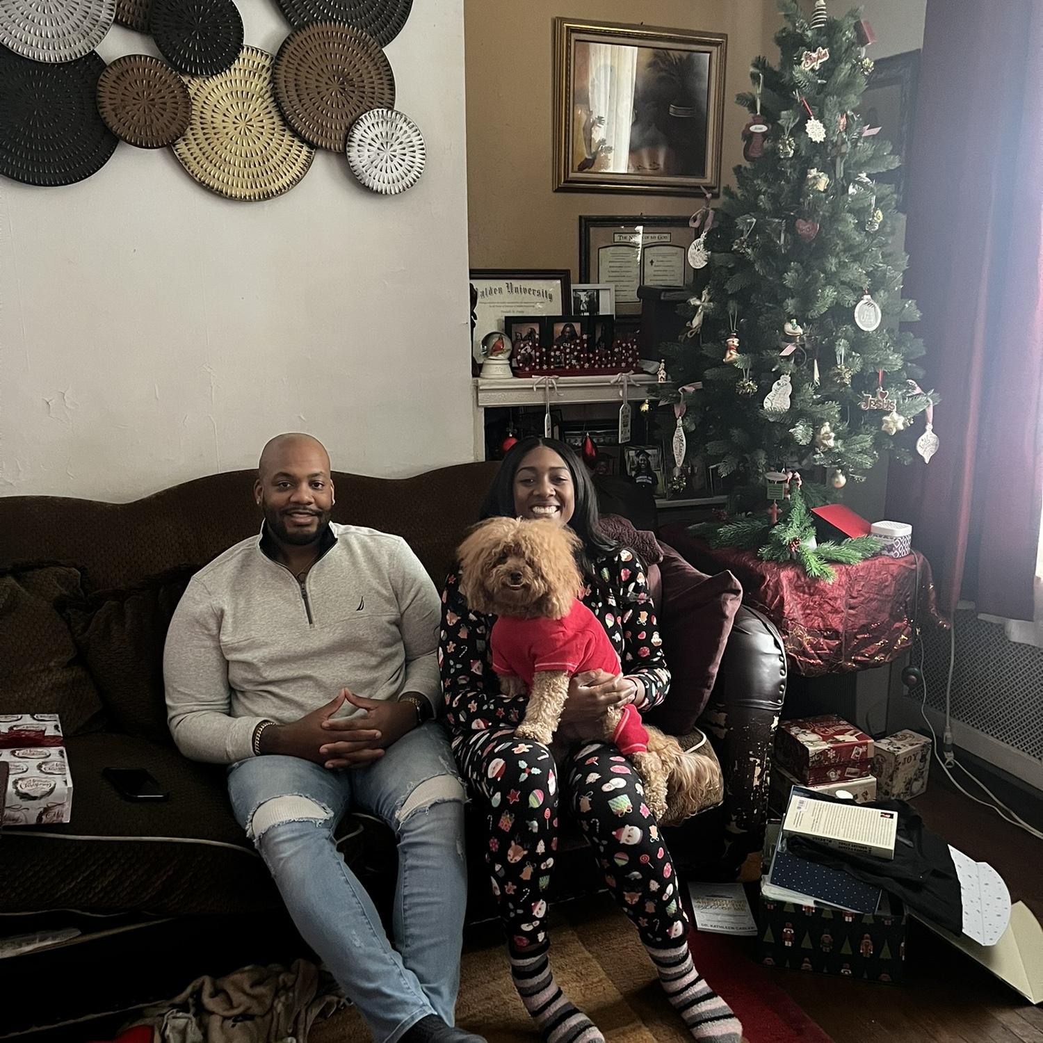 First Christmas together. In Philly at home…cameo by Ms Layla!