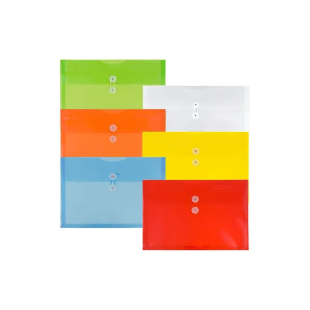 JAM Paper 9 3/4'' X 14 1/7'' 6pk Plastic Envelopes with Button and String Tie Closure with Legal Booklet - Multicolor