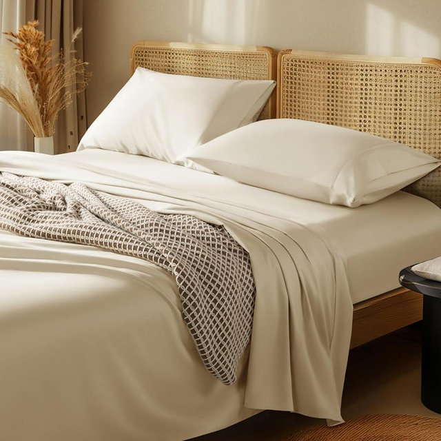 LBRO2M 1000 Thread Count 100% Egyptian Cotton Sheets Set King, 4 Piece Sets Bed Sheet Deep Pocket Sheet Set 16" Soft Comfortable All Season (King, Linen)