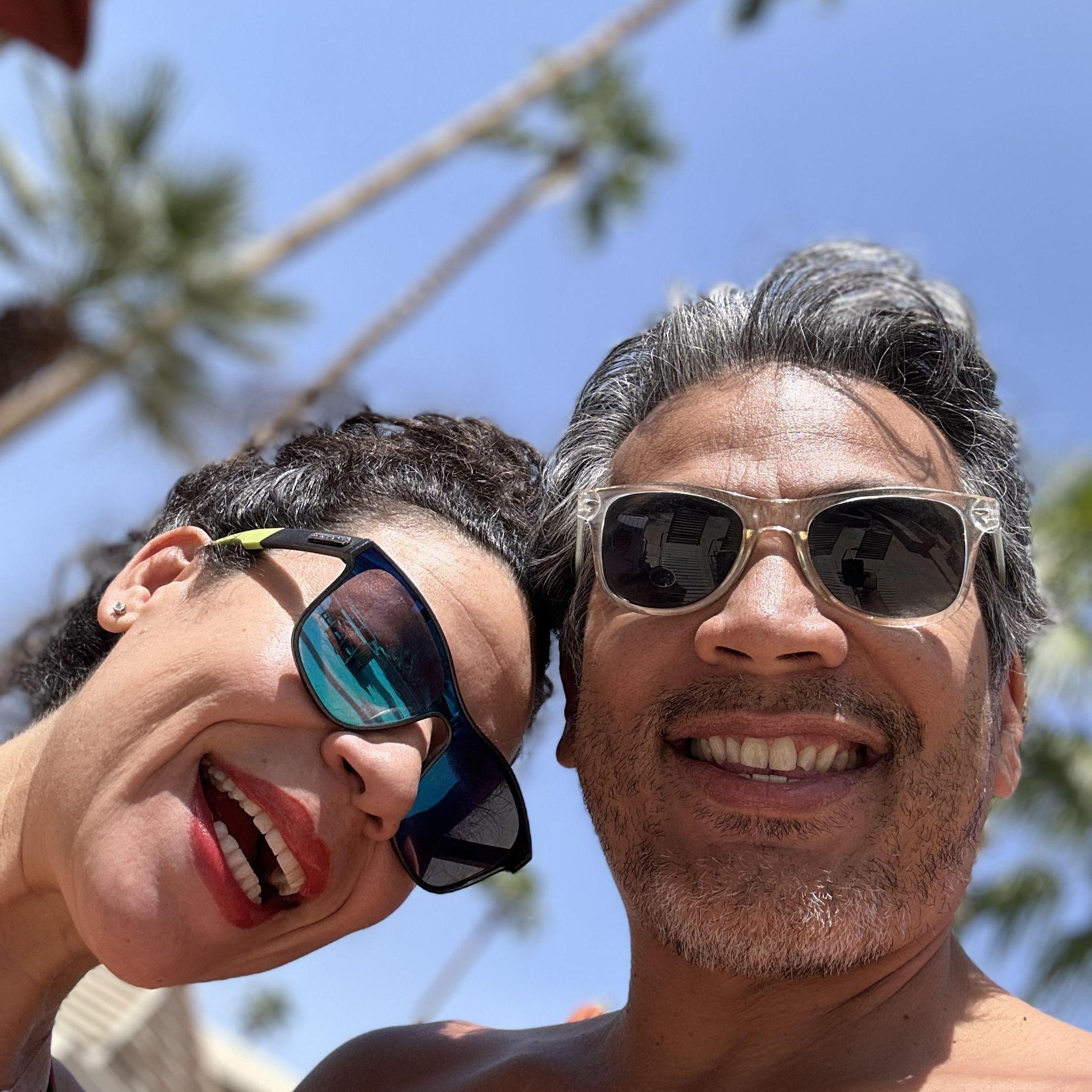 Sun, shades, smiles, and palm tress in...Palm Springs.
