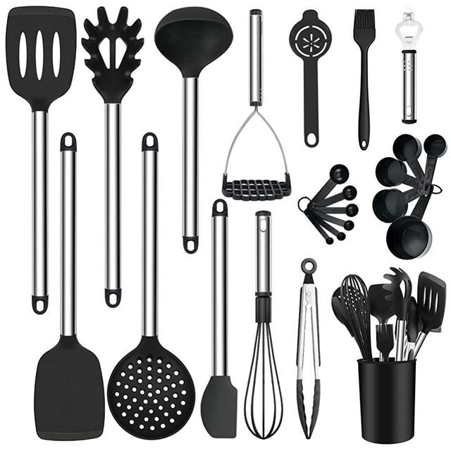 BLGGC kitchen Utensil Set, Cooking Utensils Sets 24pcs Silicone Kitchen Utensils Non-stick Heat Resistant Silicone Kitchen Tools with Stainless Steel Handle for Home Kitchen