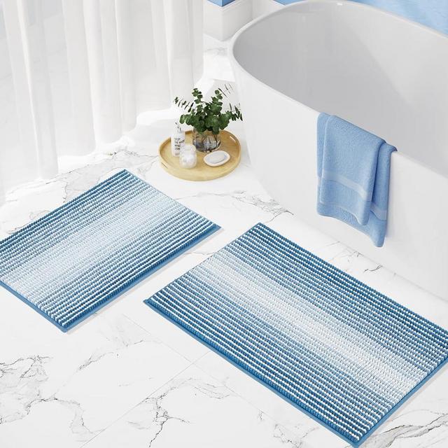 BSICPRO Bathroom Rugs and Mats Sets, 2 Piece Thick Absorbent Chenille Bath Mat Rug Set Non Slip, Soft Shaggy Bath Room Floor Mats for Bathroom, Machine Washable (Sky Blue, 20" x 32" Plus 16" x 24")