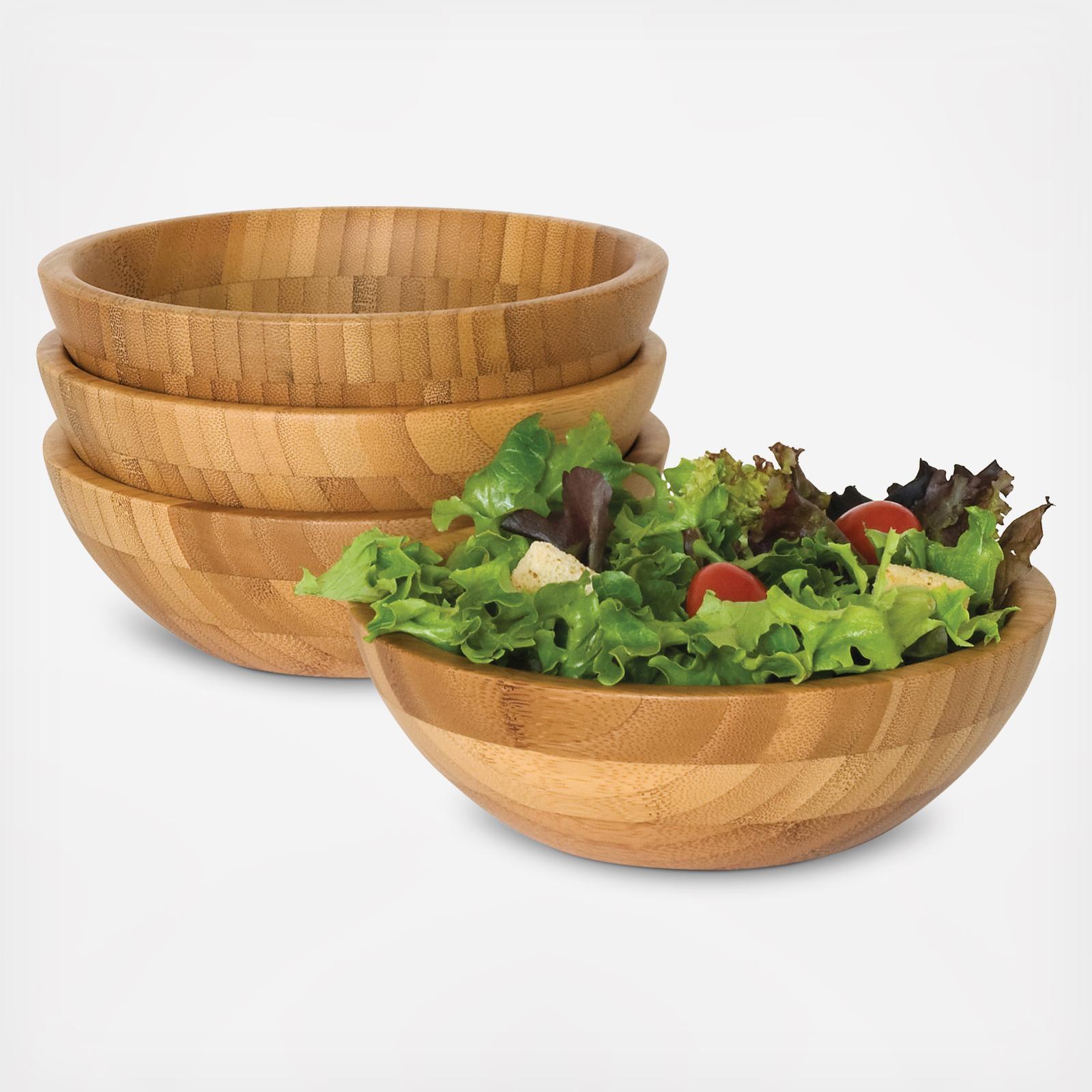 Bamboo Small 7 inch Salad Bowls 4 Piece Set, Brown