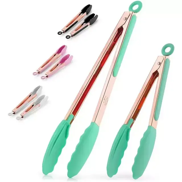 Tongs For Cooking With Silicone Tips (9" & 12") - Stainless Steel Kitchen Tongs With Lock Mechanism