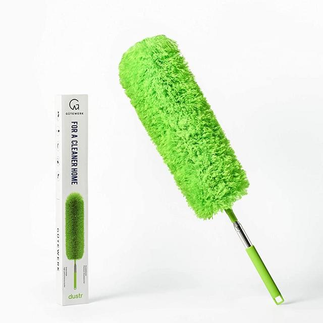 GÜTEWERK DUSTR - up to 55 in - extendable Feather Duster - Telescopic Retractable Pole Handle Magic electrostatic Microfiber Bendable Head telescoping Fan Wall Washable dusters for Cleaning