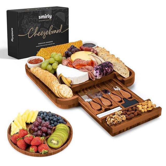 SMIRLY Charcuterie Boards Gift Set: Charcuterie Board Set, Bamboo 1 Side Brown Cheese Board V1 Set - House Warming Gifts New Home, Wedding Gifts for Couple, Bridal Shower Gift