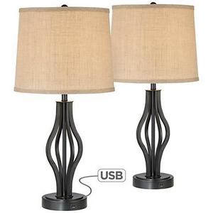 Heather Set of 2 Iron Table Lamps with USB Ports