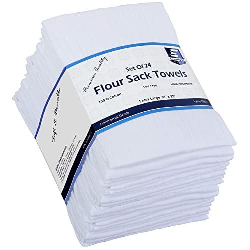 Flour Sack Kitchen Towels (White,24 Pack) 100% Cotton,28x28 Inch Cloth Napkin, Bread wrapper, Cheesecloth, Multi Purpose Kitchen Dish Towels,Bar Towels, Extremely Absorbent & Sturdy By Excellent Deals
